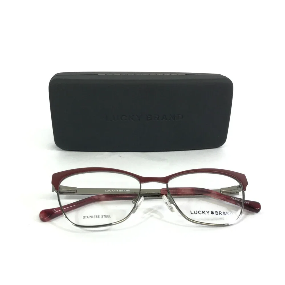 Lucky Brand Eyeglasses Frames D108 BURGUNDY Red Silver Cat Eye 52-17-140